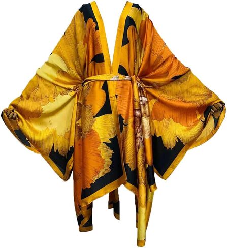 Plus Size Summer Cover up Cardigan Fashion Sexy African Holiday Party Long Sleeve Silk Feeling Robe Kimono Kaftan in Kuwait