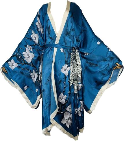 Plus Size Summer Cover up Cardigan Fashion Sexy African Holiday Party Long Sleeve Silk Feeling Robe Kimono Kaftan in Kuwait