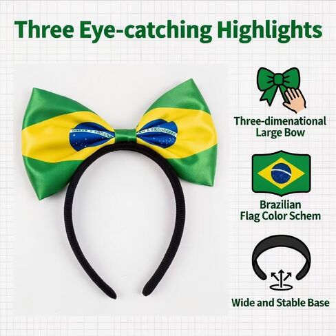 Brazil Flag Bow Headband, Brazilian National Flag Hair Headband, World Cup Soccer Football Headwear, Patriotic Sports Events Party Hair Accessories Decorations for Adults Women Girls in Saudi Arabia