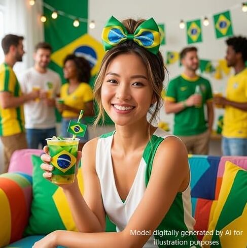 Brazil Flag Bow Headband, Brazilian National Flag Hair Headband, World Cup Soccer Football Headwear, Patriotic Sports Events Party Hair Accessories Decorations for Adults Women Girls in Saudi Arabia