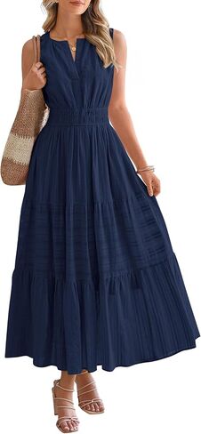 BTFBM Summer Dresses for Women 2026 Sleeveless Boho V Neck A Line Flowy Spring Casual Maxi Dress Beach Vacation Pockets in Kuwait