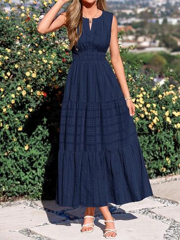 BTFBM Summer Dresses for Women 2026 Sleeveless Boho V Neck A Line Flowy Spring Casual Maxi Dress Beach Vacation Pockets in Kuwait