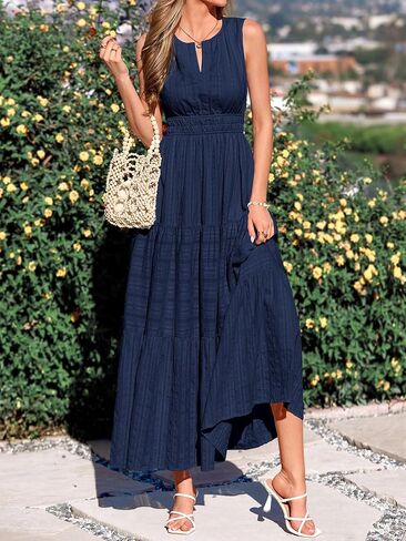 BTFBM Summer Dresses for Women 2026 Sleeveless Boho V Neck A Line Flowy Spring Casual Maxi Dress Beach Vacation Pockets in Kuwait