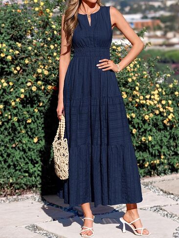 BTFBM Summer Dresses for Women 2026 Sleeveless Boho V Neck A Line Flowy Spring Casual Maxi Dress Beach Vacation Pockets in Kuwait