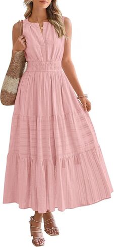 BTFBM Summer Dresses for Women 2026 Sleeveless Boho V Neck A Line Flowy Spring Casual Maxi Dress Beach Vacation Pockets in Kuwait