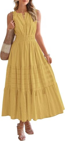 BTFBM Summer Dresses for Women 2026 Sleeveless Boho V Neck A Line Flowy Spring Casual Maxi Dress Beach Vacation Pockets in Kuwait