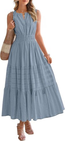 BTFBM Summer Dresses for Women 2026 Sleeveless Boho V Neck A Line Flowy Spring Casual Maxi Dress Beach Vacation Pockets in Kuwait