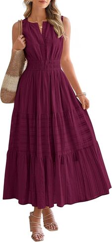 BTFBM Summer Dresses for Women 2026 Sleeveless Boho V Neck A Line Flowy Spring Casual Maxi Dress Beach Vacation Pockets in Kuwait