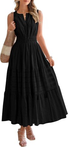 BTFBM Summer Dresses for Women 2026 Sleeveless Boho V Neck A Line Flowy Spring Casual Maxi Dress Beach Vacation Pockets in Kuwait
