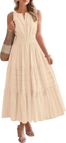 BTFBM Summer Dresses for Women 2026 Sleeveless Boho V Neck A Line Flowy Spring Casual Maxi Dress Beach Vacation Pockets in Kuwait