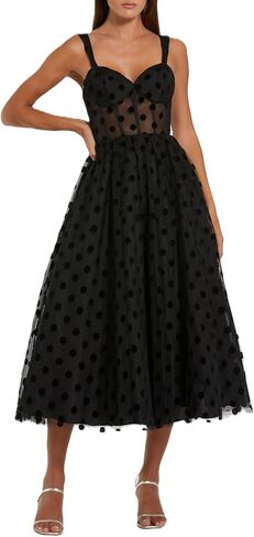 Polka Dot Tulle A-Line Midi Dress by Ieena for Mac Duggal in Saudi Arabia