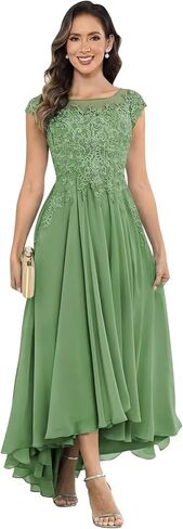 Tea Length Mother of The Bride Dresses with Pockets Sleeves Chiffon Lace Appliques Formal Dress in Saudi Arabia