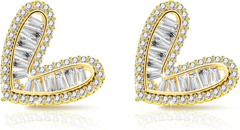 Gold Heart Stud Earrings for Women, 14K Gold Plated Cubic Zirconia Heart Shape Stud Earrings, Hypoallergenic Jewelry, Valentine’s Day & Anniversary, Women’s Fashion Jewelry in Saudi Arabia