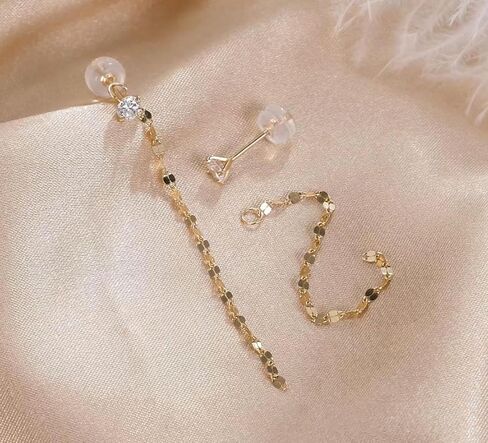 أقراط متدلية من الذهب عيار 14 قيراط 0.3 Cttw Lab Grown Diamond للنساء، أقراط متدلية من سلسلة ذهبية عيار 14 قيراط هدايا لها in Kuwait