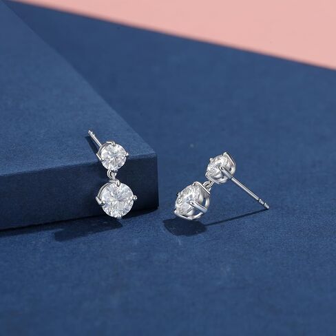 Moissanite Stud Earrings, 3.0CTTW D Color Round Cut Moissanite, 925 Sterling Silver, Perfect for Christmas & Everyday Wear in Saudi Arabia