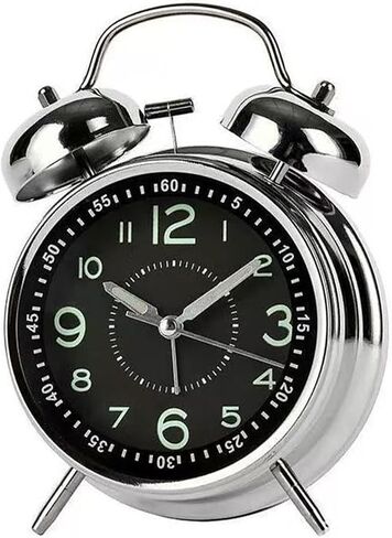 THIDARGO Twin Bell Alarm Clock, Silver, Luminous Face and Hands, Night Light, Classic Retro Style, 6.5x4.5x2.2 Inch for Bedroom (Silver) in Saudi Arabia