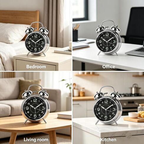 THIDARGO Twin Bell Alarm Clock, Silver, Luminous Face and Hands, Night Light, Classic Retro Style, 6.5x4.5x2.2 Inch for Bedroom (Silver) in Saudi Arabia