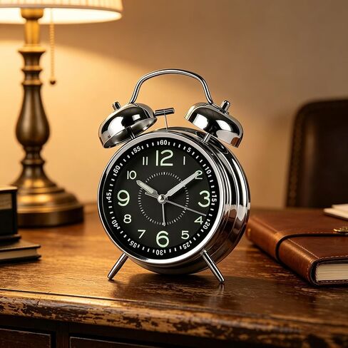 THIDARGO Twin Bell Alarm Clock, Silver, Luminous Face and Hands, Night Light, Classic Retro Style, 6.5x4.5x2.2 Inch for Bedroom (Silver) in Saudi Arabia