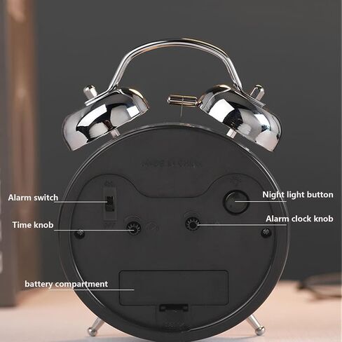 THIDARGO Twin Bell Alarm Clock, Silver, Luminous Face and Hands, Night Light, Classic Retro Style, 6.5x4.5x2.2 Inch for Bedroom (Silver) in Saudi Arabia