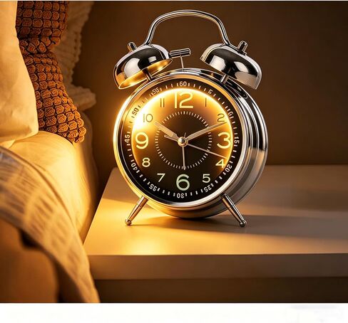 THIDARGO Twin Bell Alarm Clock, Silver, Luminous Face and Hands, Night Light, Classic Retro Style, 6.5x4.5x2.2 Inch for Bedroom (Silver) in Saudi Arabia