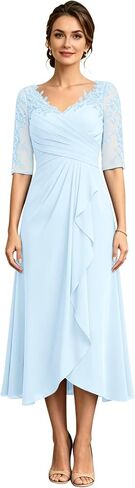 Chiffon Mother of the Bride Dresses for Women 3/4 Sleeves A-Line Tea Length Mother of the Groom Dresses YOM112 in Saudi Arabia