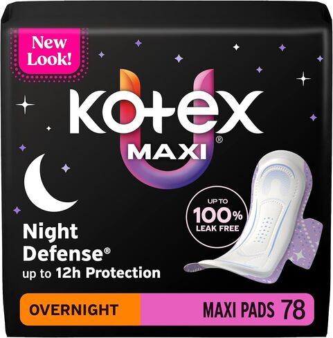 Kotex Overnight Maxi Pads with Wings, 78 Count (3 Packs of 26)(Packaging May Vary) in Saudi Arabia