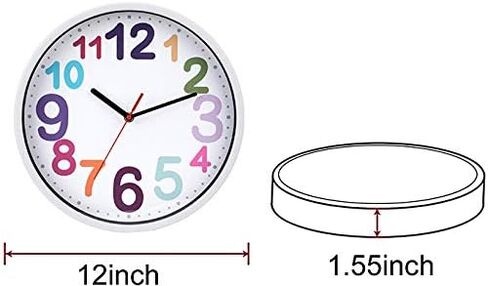 Wall Clock 12 Inch Silent Non Ticking Battery Operated Time Teaching Quartz Home Colorful Read Learn Time Perfect for Teacher's Classrooms and Kid's Bedrooms in Saudi Arabia