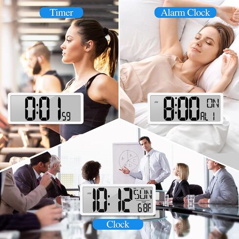Large Digital Wall Clock 15.1 Inch Alarm Clock for Bedroom Wall Clocks Battery Operated Digital Clock Large Display with Temperature Desk Clocks for Office Living Room Decor in Saudi Arabia