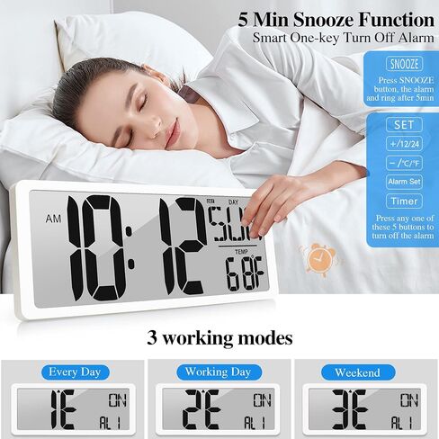 Large Digital Wall Clock 15.1 Inch Alarm Clock for Bedroom Wall Clocks Battery Operated Digital Clock Large Display with Temperature Desk Clocks for Office Living Room Decor in Saudi Arabia
