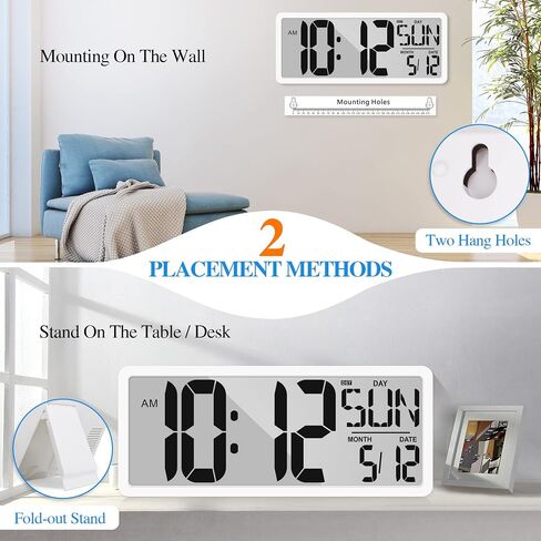 Large Digital Wall Clock 15.1 Inch Alarm Clock for Bedroom Wall Clocks Battery Operated Digital Clock Large Display with Temperature Desk Clocks for Office Living Room Decor in Saudi Arabia