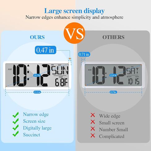 Large Digital Wall Clock 15.1 Inch Alarm Clock for Bedroom Wall Clocks Battery Operated Digital Clock Large Display with Temperature Desk Clocks for Office Living Room Decor in Saudi Arabia