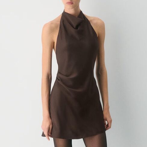 Womens Satin Halter Neck Mini Dress Sleeveless Sexy Cocktail Party Open Back Dress Summer Beach Formal Club Outfits in Kuwait