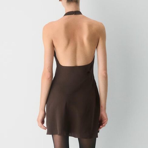 Womens Satin Halter Neck Mini Dress Sleeveless Sexy Cocktail Party Open Back Dress Summer Beach Formal Club Outfits in Kuwait