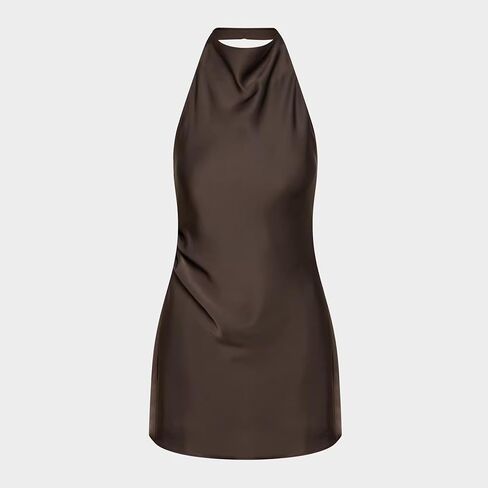 Womens Satin Halter Neck Mini Dress Sleeveless Sexy Cocktail Party Open Back Dress Summer Beach Formal Club Outfits in Kuwait