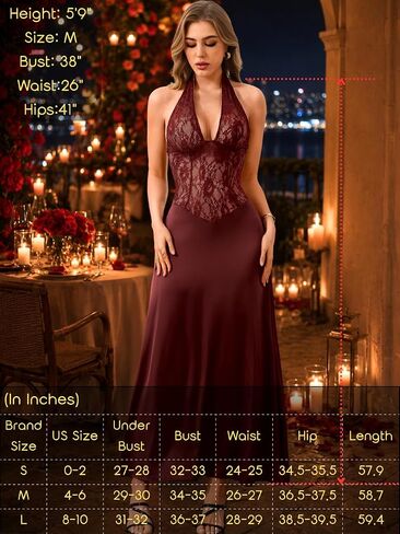 ChiaoLezhee Women's Sexy & Elegant Satin Lace Maxi Dress, Halter Backless Deep-V Dresses for Cocktail Party Wedding Guest in Kuwait