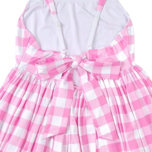 Littleforbig Unisex Silky Sissy Sorority Stepford Dress - Pink & White Gingham Pleated Skirt Dress with Back Bow in Kuwait