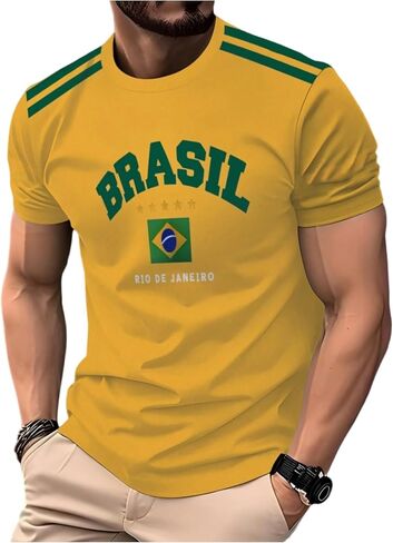 SweatyRocks Men's Brasil Soccer Jersey Shirts Short Sleeve Letter Graphic T Shirts in Saudi Arabia