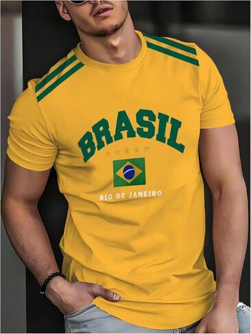 SweatyRocks Men's Brasil Soccer Jersey Shirts Short Sleeve Letter Graphic T Shirts in Saudi Arabia