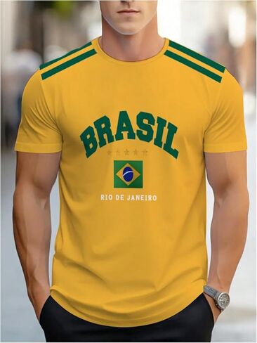 SweatyRocks Men's Brasil Soccer Jersey Shirts Short Sleeve Letter Graphic T Shirts in Saudi Arabia