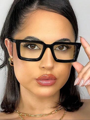 1 PC Women's Acrylic Rectangle Frame Light Black Glasses Casual Fashion Flat Glasses For Everyday Use in Kuwait