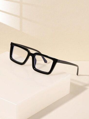 1 PC Women's Acrylic Rectangle Frame Light Black Glasses Casual Fashion Flat Glasses For Everyday Use in Kuwait