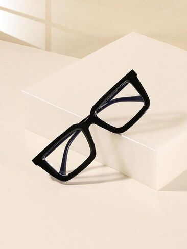 1 PC Women's Acrylic Rectangle Frame Light Black Glasses Casual Fashion Flat Glasses For Everyday Use in Kuwait