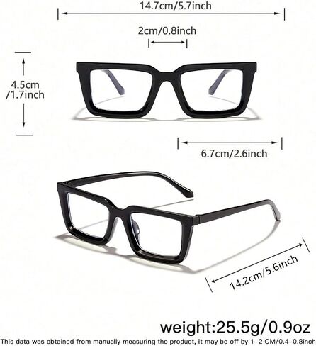 1 PC Women's Acrylic Rectangle Frame Light Black Glasses Casual Fashion Flat Glasses For Everyday Use in Kuwait