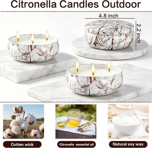 Citronella Candles Outdoor, 3 Pack Large Citronella Candle for Patio, 12oz, 3 Wick Soy Wax Candle, Long Lasting 240 Hours Total for Backyard Camping Deck Garden, Summer Indoor Outside Home Use in Saudi Arabia