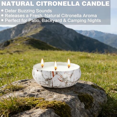 Citronella Candles Outdoor, 3 Pack Large Citronella Candle for Patio, 12oz, 3 Wick Soy Wax Candle, Long Lasting 240 Hours Total for Backyard Camping Deck Garden, Summer Indoor Outside Home Use in Saudi Arabia