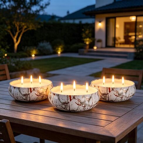 Citronella Candles Outdoor, 3 Pack Large Citronella Candle for Patio, 12oz, 3 Wick Soy Wax Candle, Long Lasting 240 Hours Total for Backyard Camping Deck Garden, Summer Indoor Outside Home Use in Saudi Arabia