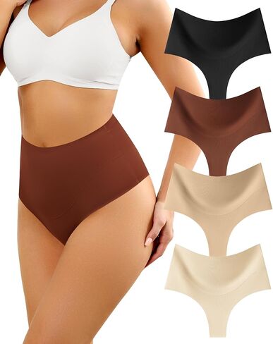 LEVAO Thong Shapewear Tummy Control for Women High Waist Seamless Shaper Panties No Show Postpartum Underwear 4 Pack in Kuwait