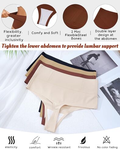 LEVAO Thong Shapewear Tummy Control for Women High Waist Seamless Shaper Panties No Show Postpartum Underwear 4 Pack in Kuwait