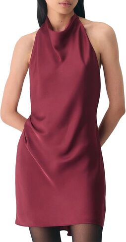 Womens Satin Halter Neck Mini Dress Sleeveless Sexy Cocktail Party Open Back Dress Summer Beach Formal Club Outfits in Saudi Arabia