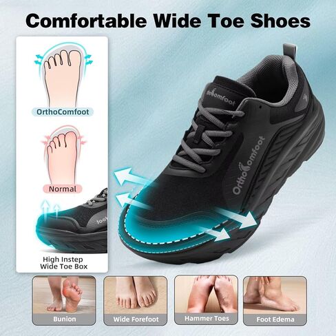 Men's Orthopedic Diabetic Walking Shoes: Wide Toe Box Comfort Arch Support Tennis Shoes, Plantar Fasciitis Flat Feet Orthotic Sports Running Sneakers for Foot and Heel Pain Relief in Kuwait